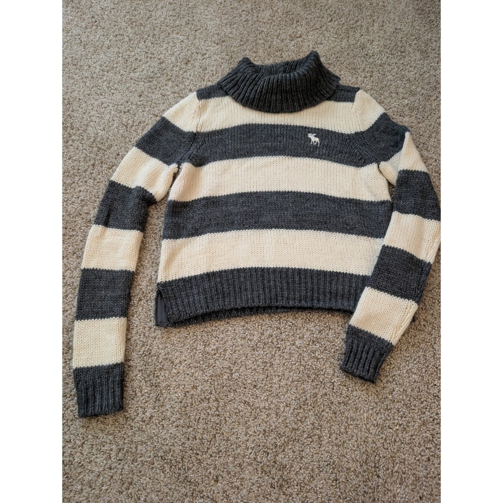Abercrombie & Fitch Striped Turtleneck Sweater Grey Cream Wool Alpaca Blend M